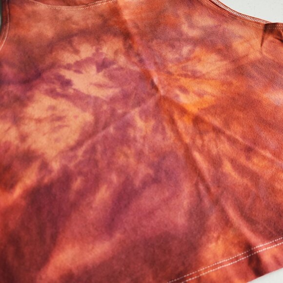 NWT Elenya Red Orange Tie Dye Cotton Crop Top Yoga Cropped Shirt - Picture 2 of 3